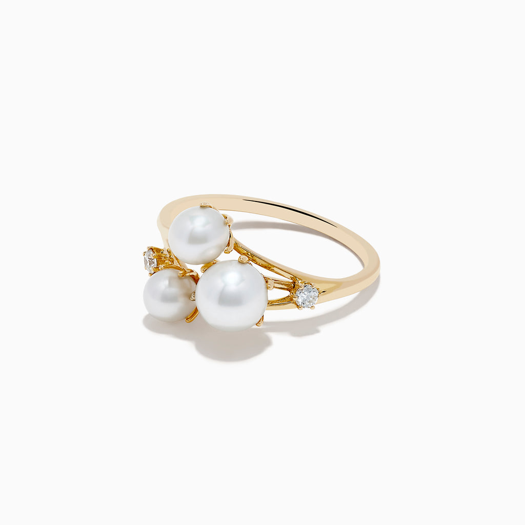 Effy Pearl 14K Yellow Gold Diamond and Pearl Cluster Ring | effyjewelry.com