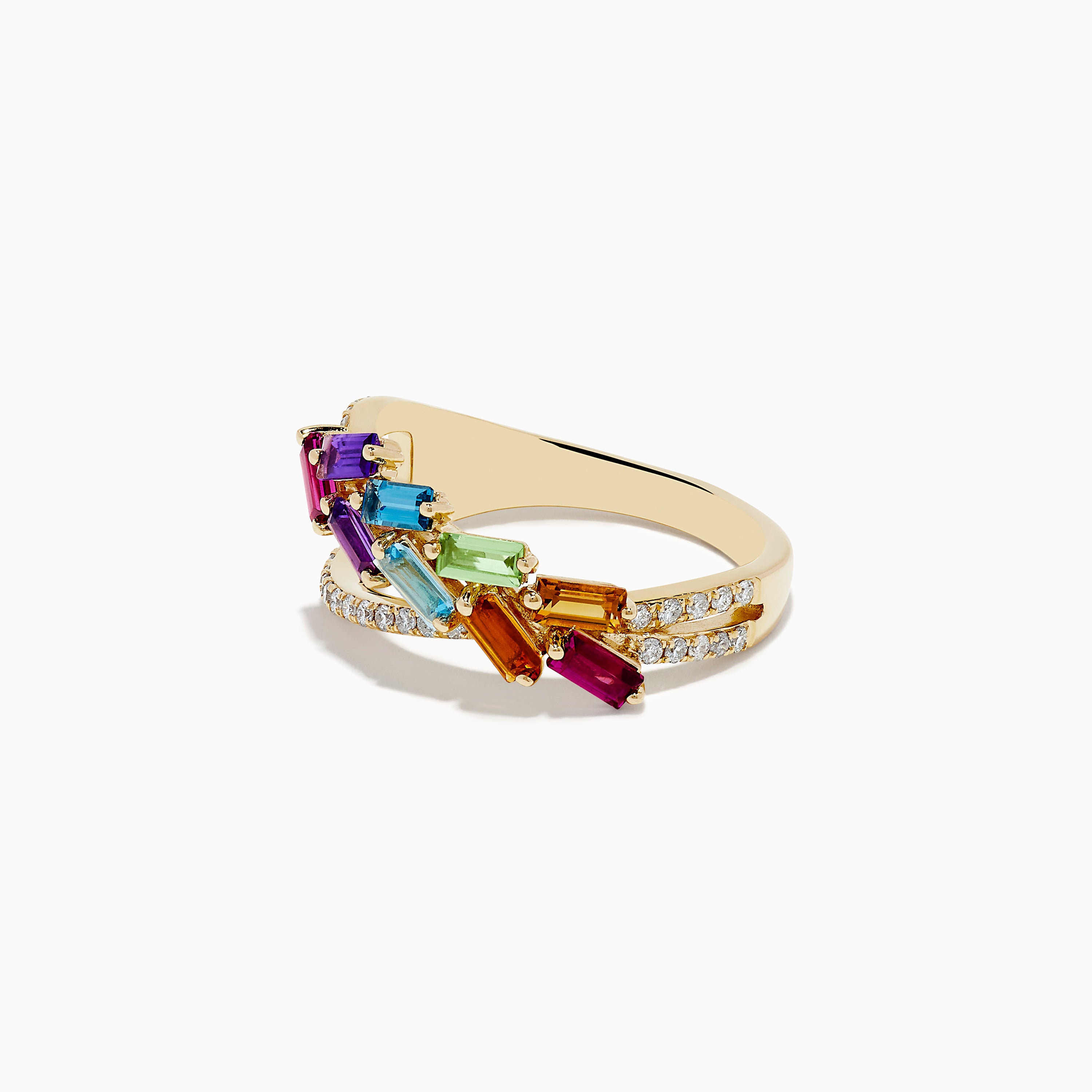 Effy Mosaic Mix 14K Yellow Gold Stones and Diamond Crossover Ring