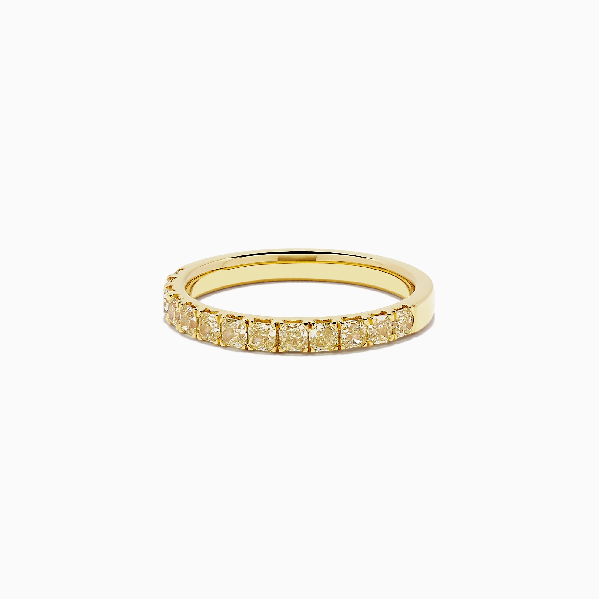 An 18K yellow gold band set with round brilliant yellow diamonds totaling 0.77 carats, displayed against a plain white background.