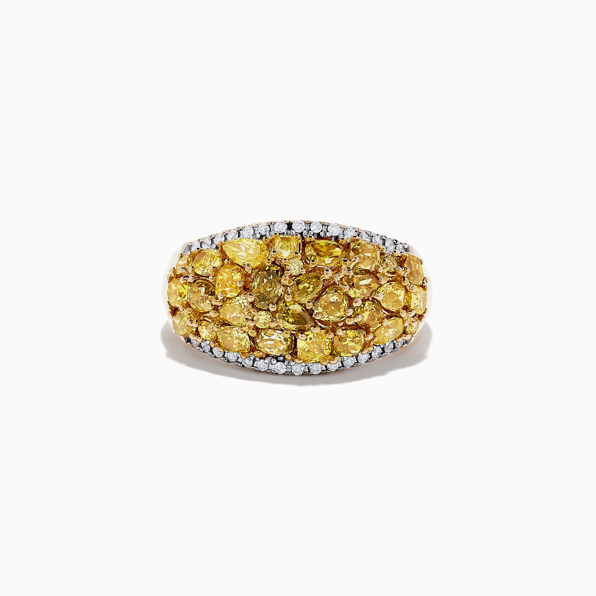 The 14K Yellow Gold Yellow and White Diamond Ring features yellow gemstones and white diamond borders, set in yellow gold, with a total carat weight of 3.00 for a radiant, eye-catching look.