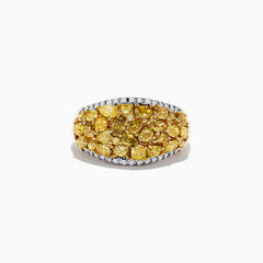 The 14K Yellow Gold Yellow and White Diamond Ring features yellow gemstones and white diamond borders, set in yellow gold, with a total carat weight of 3.00 for a radiant, eye-catching look.