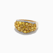 The 14K Yellow Gold Yellow and White Diamond Ring features yellow gemstones and white diamond borders, set in yellow gold, with a total carat weight of 3.00 for a radiant, eye-catching look.