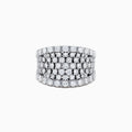 The 14K White Gold Diamond Wide Band Ring, 3.00 TCW, showcases multiple rows of round sparkling diamonds in a wide band design, set in lustrous white gold and displayed against a plain white background.