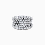 The 14K White Gold Diamond Wide Band Ring, 3.00 TCW, showcases multiple rows of round sparkling diamonds in a wide band design, set in lustrous white gold and displayed against a plain white background.