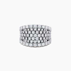 The 14K White Gold Diamond Wide Band Ring, 3.00 TCW, showcases multiple rows of round sparkling diamonds in a wide band design, set in lustrous white gold and displayed against a plain white background.
