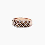 The 14K Rose Gold Espresso and White Diamond Ring, 0.55 TCW, features a lattice design with alternating rows of round espresso and white diamonds in a striking crisscross pattern.