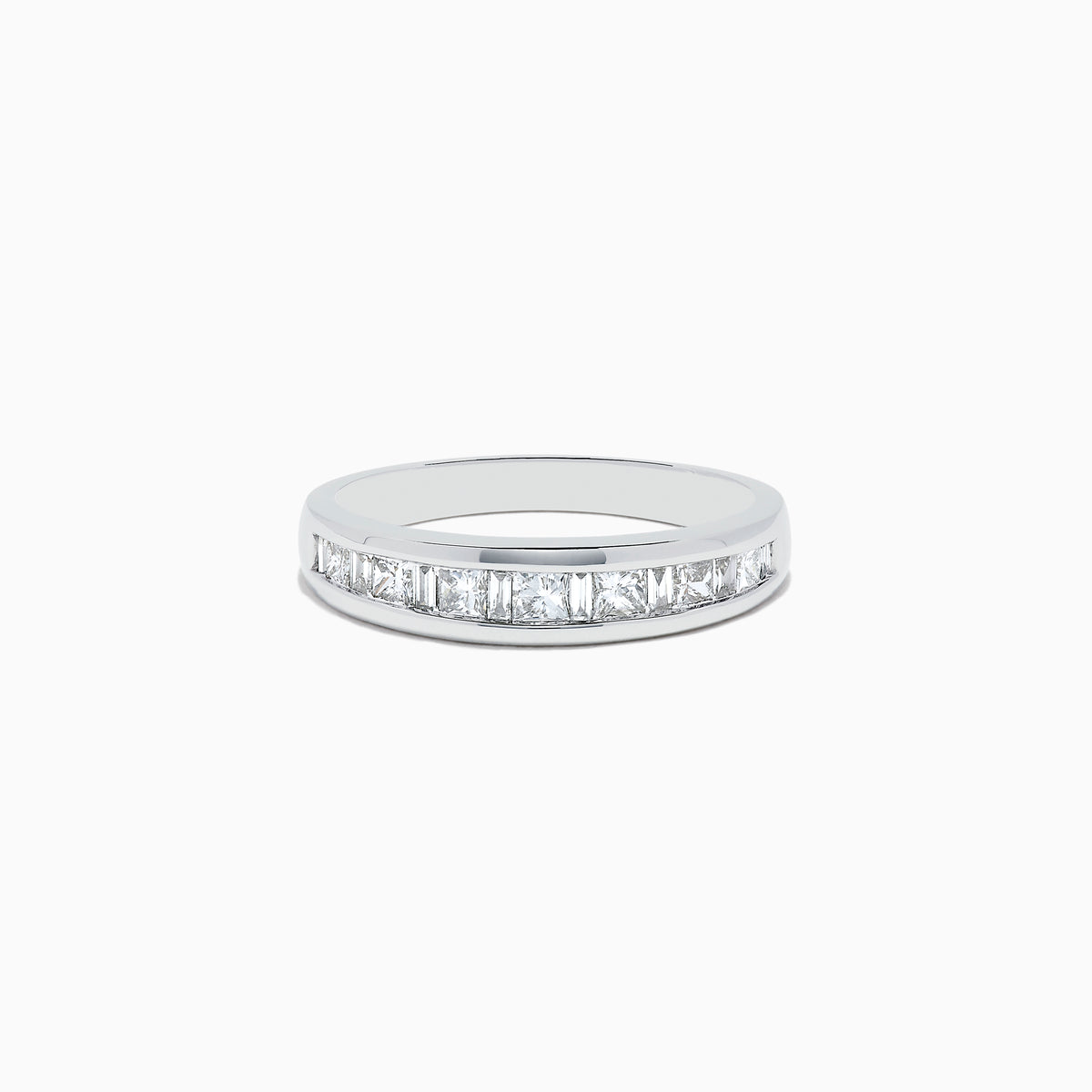 The 14K White Gold Channel Set Diamond Band, 0.50 TCW, features channel-set square-cut diamonds in a sleek white gold band, shown against a white background.