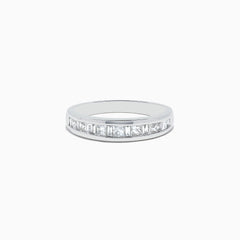 The 14K White Gold Channel Set Diamond Band, 0.50 TCW, features channel-set square-cut diamonds in a sleek white gold band, shown against a white background.