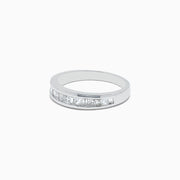 The 14K White Gold Channel Set Diamond Band, 0.50 TCW, features channel-set square-cut diamonds in a sleek white gold band, shown against a white background.