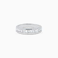 The 14K White Gold Channel Set Diamond Band, 1.00 TCW, showcases a row of square-cut diamonds elegantly set in white gold and presented on a plain white background.