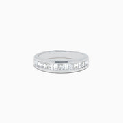 The 14K White Gold Channel Set Diamond Band, 1.00 TCW, showcases a row of square-cut diamonds elegantly set in white gold and presented on a plain white background.
