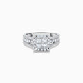 The 14K White Gold Diamond Ring, 1.50 TCW, showcases a square diamond cluster center and sparkling diamonds on a split shank band, all set against a plain white background for an elegant look.