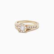 The Bouquet 14K Yellow Gold Diamond Cluster Ring, 0.68 TCW, showcases a round diamond cluster centerpiece and additional diamonds set along both sides of the band, inspired by the Effy Bouquet collection.