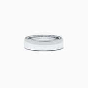 Mens 14K White Gold Diamond Ring, 0.74 TCW, features a wide band with a polished finish and smooth design, displayed on a plain white background.
