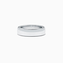 Mens 14K White Gold Diamond Ring, 0.74 TCW, features a wide band with a polished finish and smooth design, displayed on a plain white background.