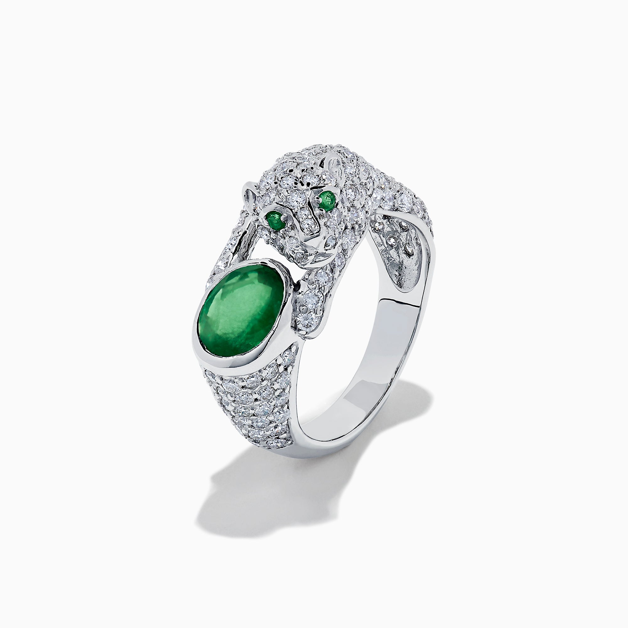 Effy Signature 14K White Gold Emerald and Diamond Panther Ring, 3.70 TCW