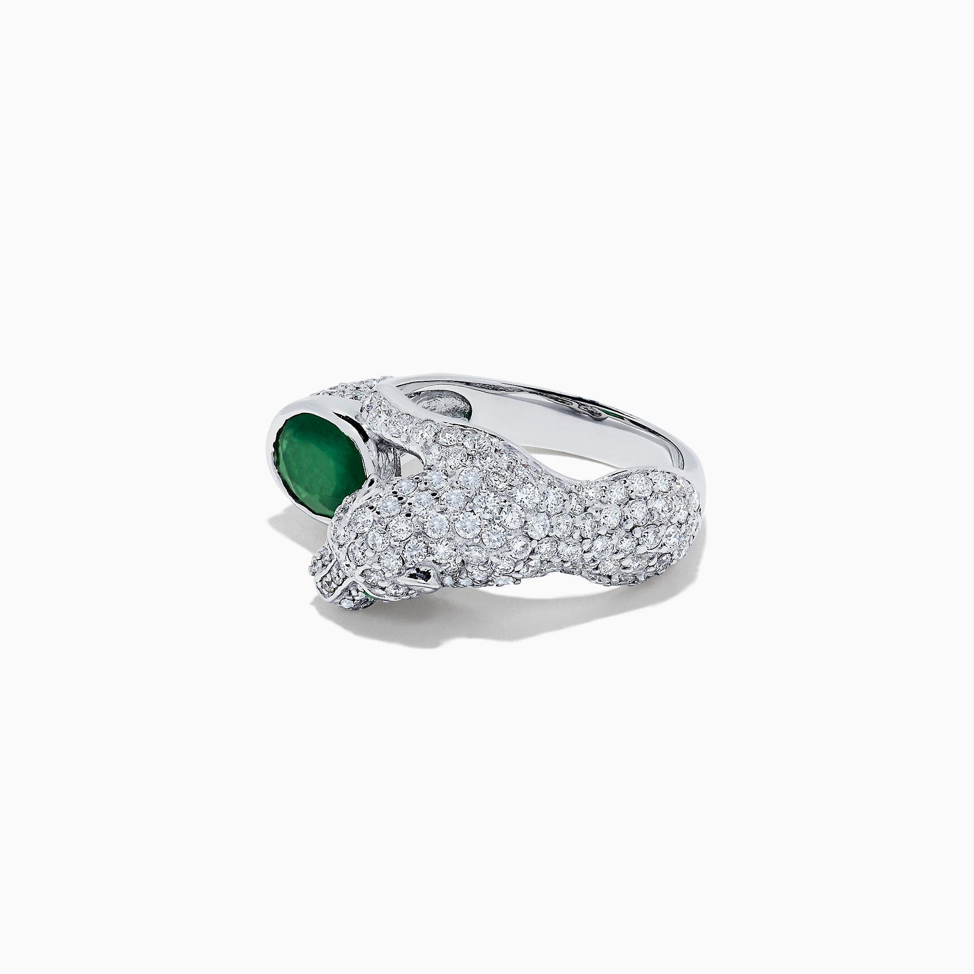 Effy Signature 14K White Gold Emerald and Diamond Panther Ring, 3.70 TCW
