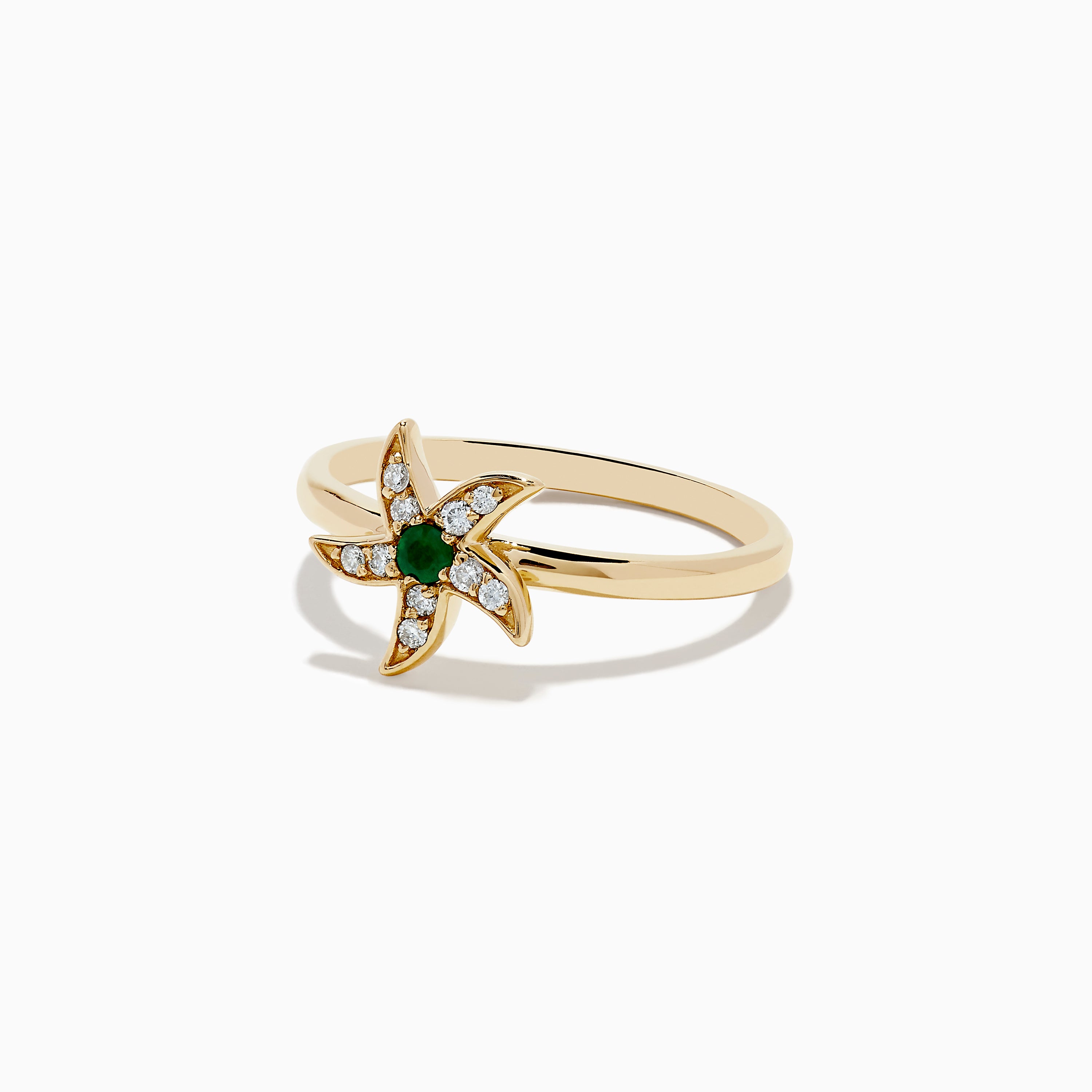 Effy 14K Yellow Gold Emerald and Diamond Starfish Ring