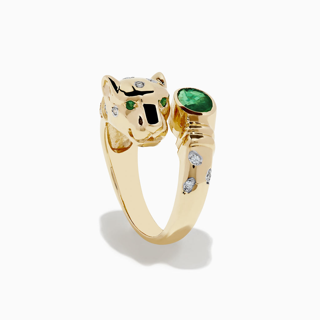 Effy Signature 14K Yellow Gold Emerald and Diamond Panther Ring, 0.95 TCW