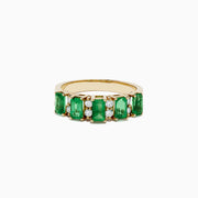 The 14K Yellow Gold Emerald and Diamond Band, 1.53 TCW, features five rectangular green emeralds and four round white diamonds set in an alternating pattern across the band.