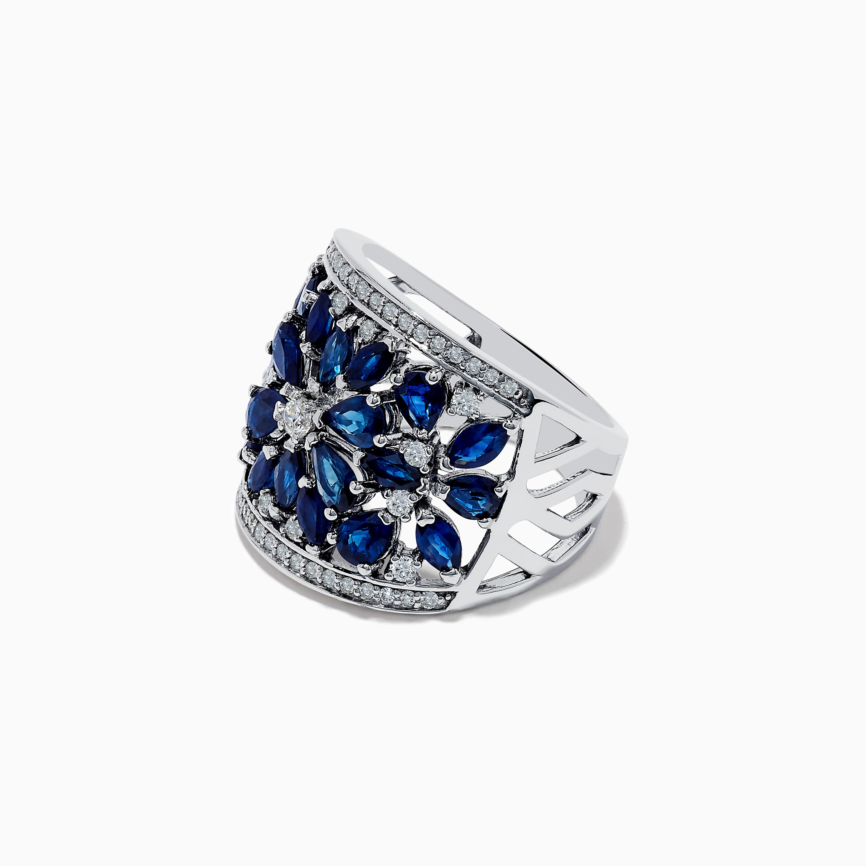Effy 14K White Gold Blue Sapphire and Diamond Ring