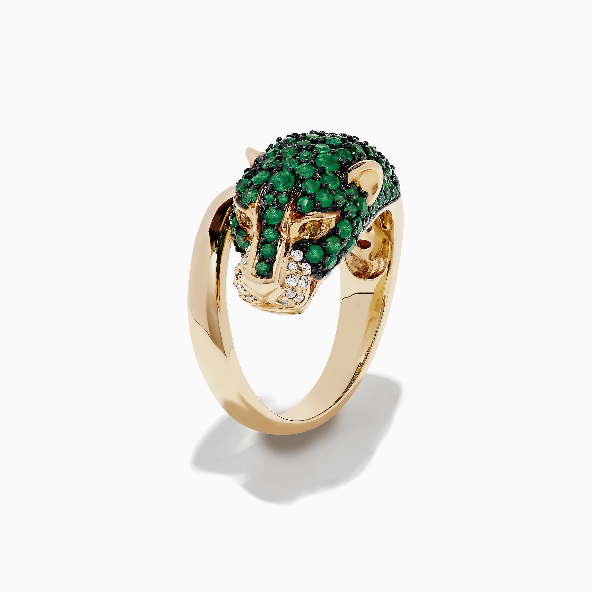 Effy Signature 14K Yellow Gold Emerald and Diamond Panther Ring, 2.48 TCW