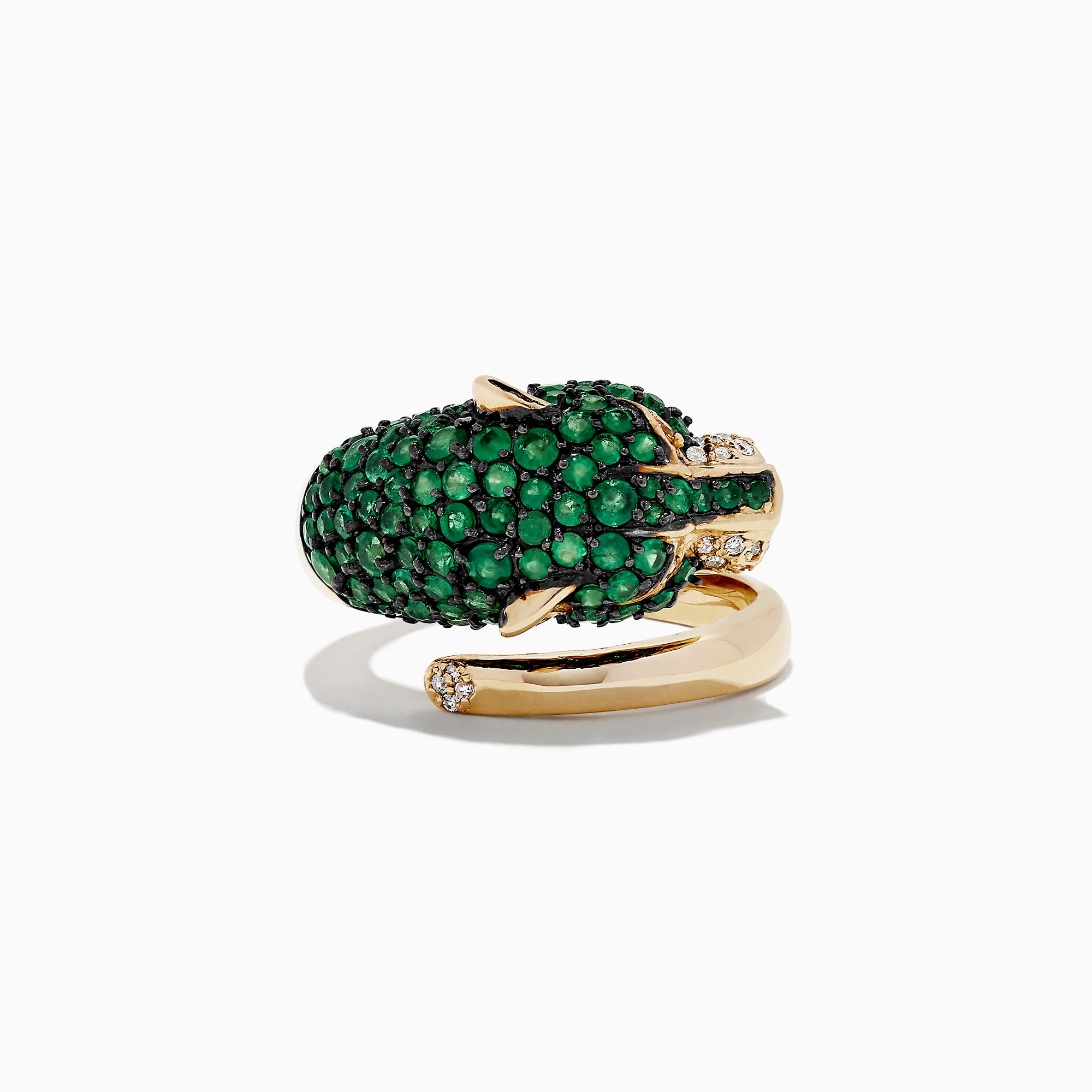 Effy Signature 14K Yellow Gold Emerald and Diamond Panther Ring, 2.48 TCW