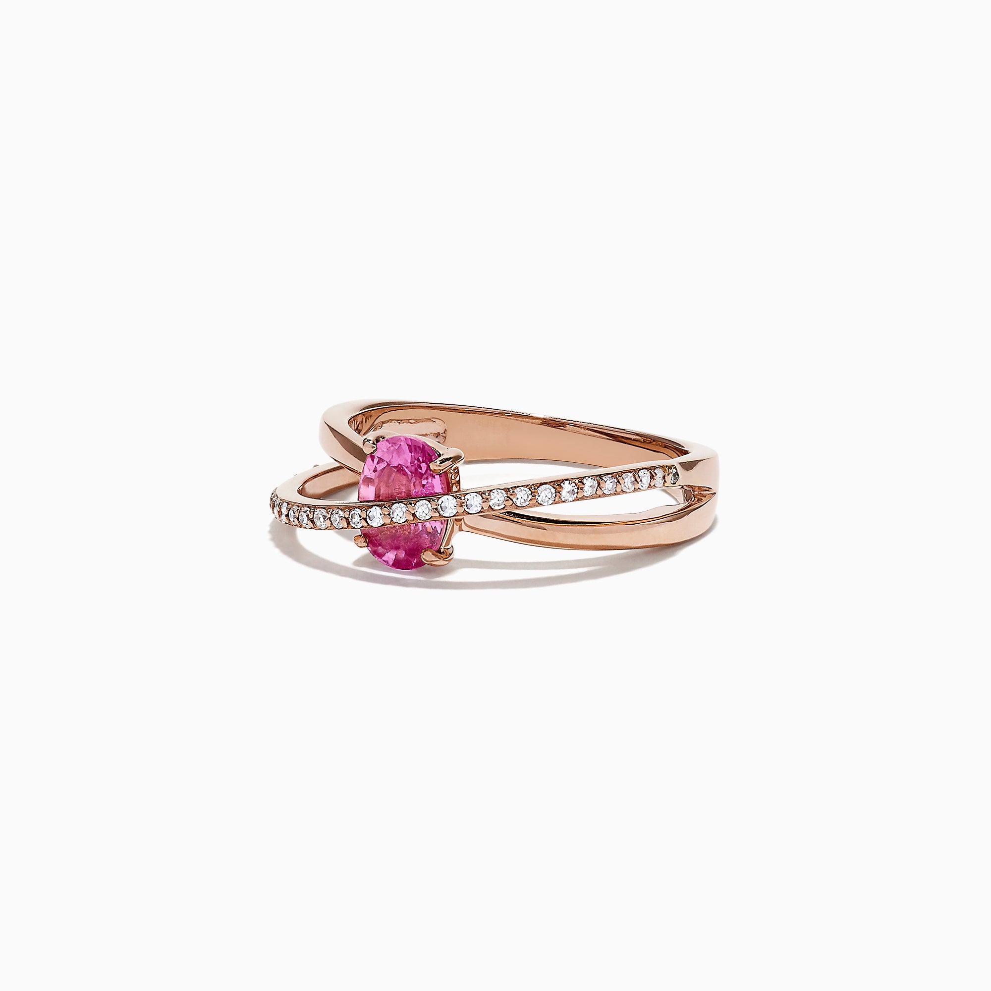 Effy 14K Rose Gold Pink Sapphire and Diamond Cross Over Ring, 1.10 TCW