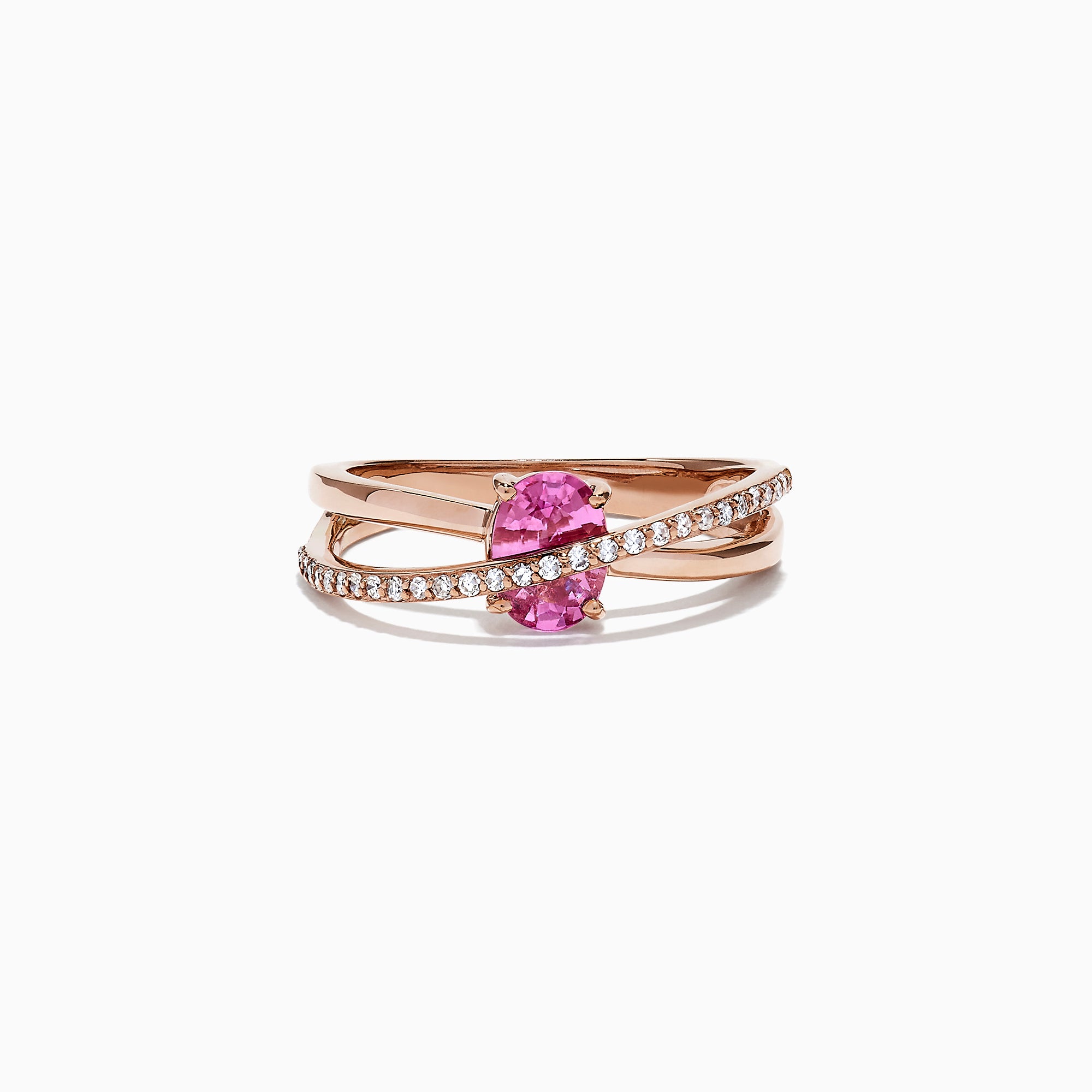 Effy 14K Rose Gold Pink Sapphire and Diamond Cross Over Ring, 1.10 TCW
