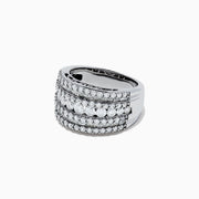 The Pave Classica 14K White Gold Diamond Ring, 1.99 TCW, features five sparkling rows of round diamonds set across a wide white gold band, creating a layered and elegant look against a plain background.