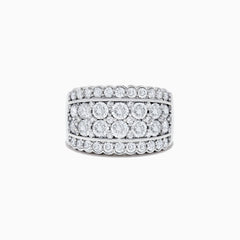 The Pave Classica 14K White Gold Diamond Wide Band Ring, 1.54 TCW, showcases three rows of brilliant-cut diamonds with outer borders of smaller stones, all set symmetrically in polished white gold.