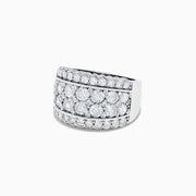 The Pave Classica 14K White Gold Diamond Wide Band Ring, 1.54 TCW, showcases three rows of brilliant-cut diamonds with outer borders of smaller stones, all set symmetrically in polished white gold.