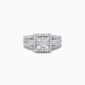 The Bouquet 14K White Gold Diamond Cluster Ring 1.4 TCW features a square-cut center diamond with a double halo and split shank band, all set with diamonds, shown on a plain white background.
