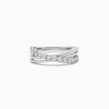 The 925 Sterling Silver Diamond Crossover Ring, 0.23 TCW, features one twisted diamond-encrusted band intertwined with a polished silver band, set against a plain white background.