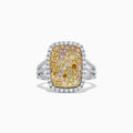 The Effy 14K Two Tone Gold Yellow and White Diamond Ring, 1.60 TCW, features a rectangular cluster design with yellow and white diamonds set on a split gold band.