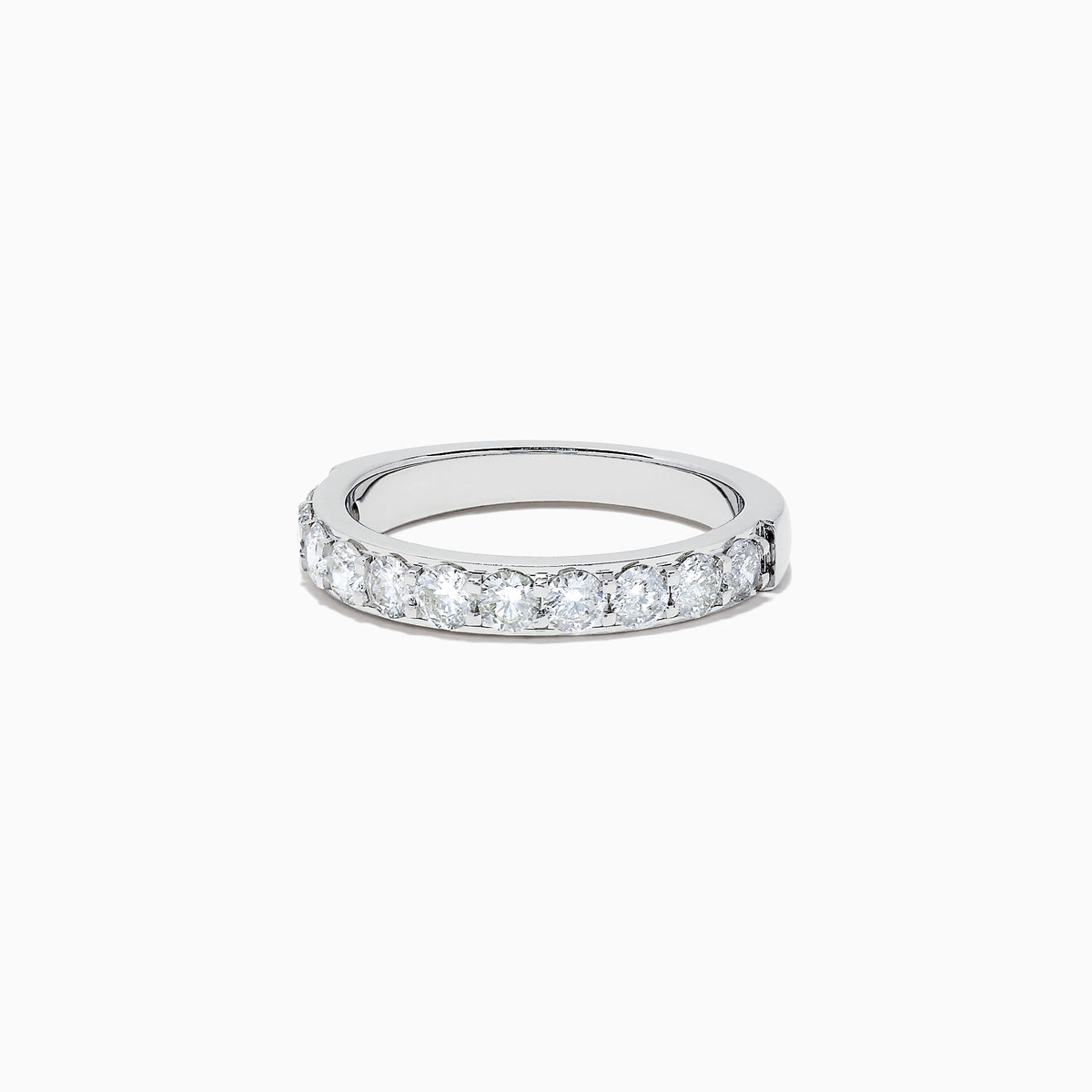 The Bridal 14K White Gold Prong Set Diamond Band, 0.98 TCW, features a continuous row of round diamonds along the top half, shown on a plain white background.