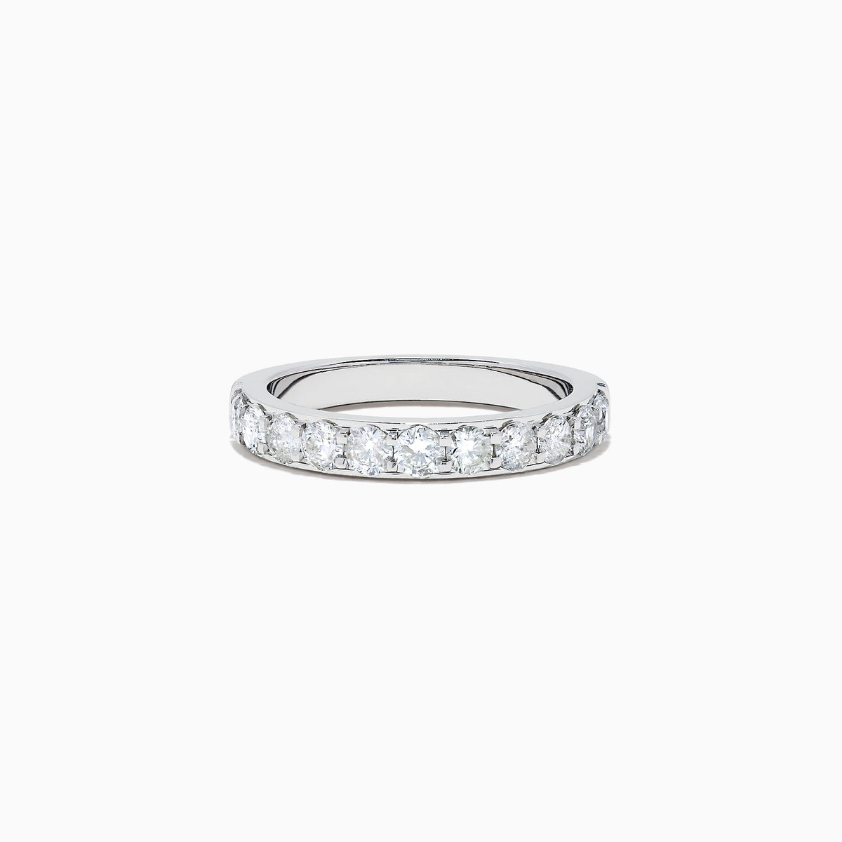 The Bridal 14K White Gold Prong Set Diamond Band, 0.98 TCW, features a continuous row of round diamonds along the top half, shown on a plain white background.
