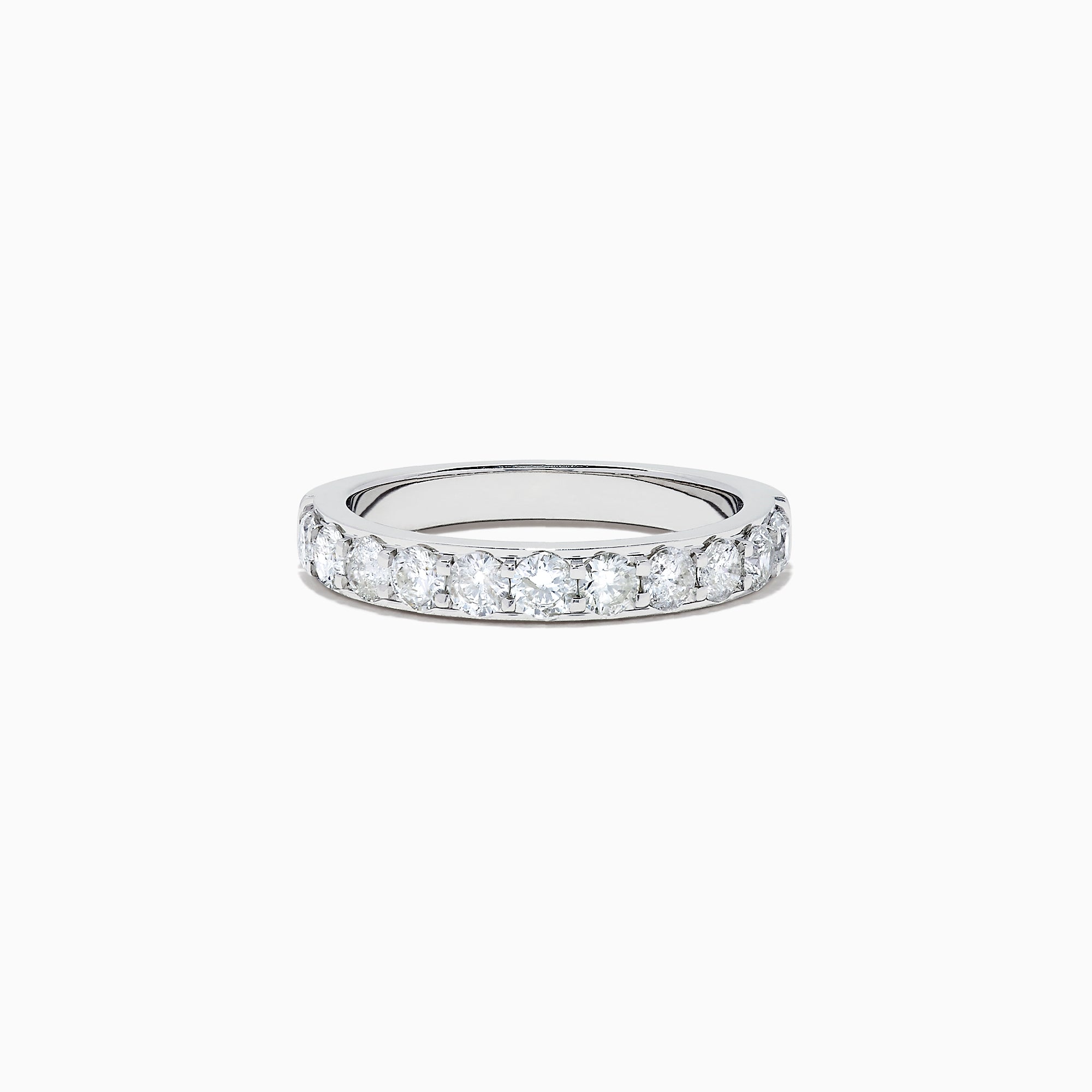 The Bridal 14K White Gold Prong Set Diamond Band, 0.98 TCW, features a continuous row of round diamonds along the top half, shown on a plain white background.