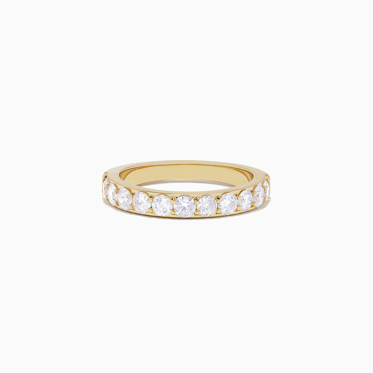 The DOro 14K Yellow Gold Prong Set Diamond Band, 1.00 TCW, features a row of round white diamonds set in yellow gold and is displayed against a plain white background.