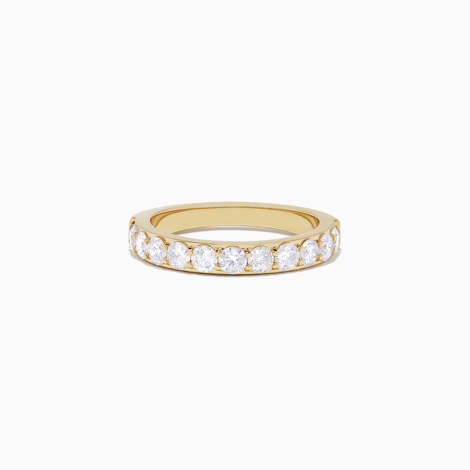 The DOro 14K Yellow Gold Prong Set Diamond Band, 1.00 TCW, features a row of round white diamonds set in yellow gold and is displayed against a plain white background.