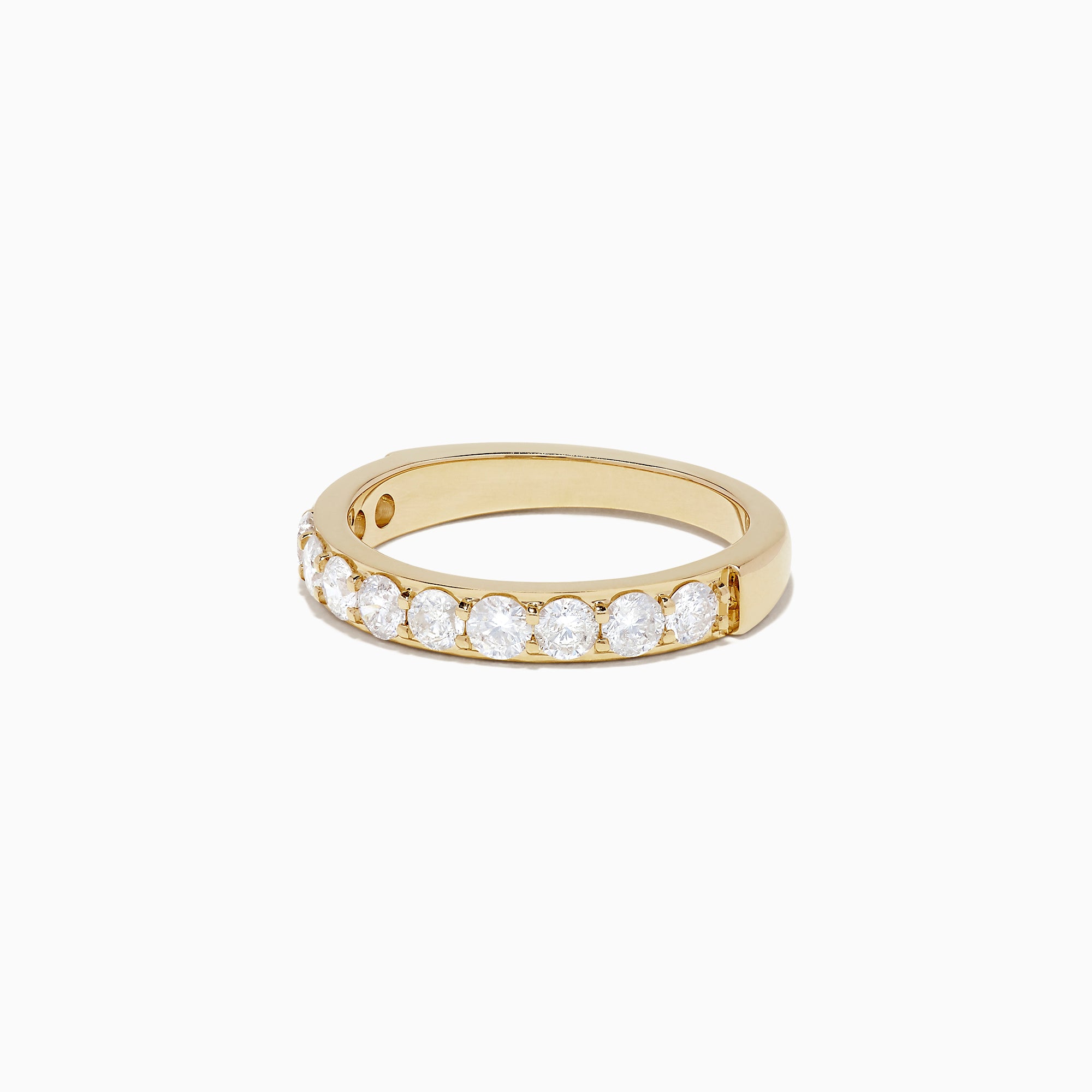 The DOro 14K Yellow Gold Prong Set Diamond Band, 1.00 TCW, features a row of round white diamonds set in yellow gold and is displayed against a plain white background.