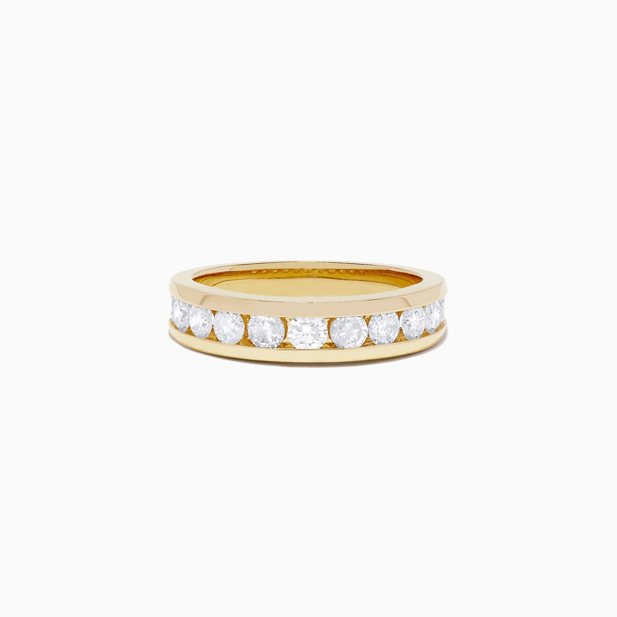 The DOro 14K Yellow Gold Channel Set Diamond Band, 0.98 TCW, showcases round-cut diamonds set in a sleek channel design and is elegantly presented on a plain white background.