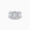 The Bouquet 14K White Gold Diamond Cluster Ring features a large round diamond cluster center, two rows of smaller diamonds, and extra stones along the band for a dazzling 2.51 total carat weight.