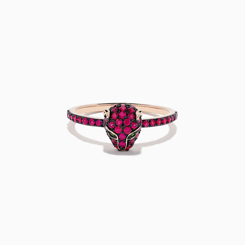 Effy Signature 14K Rose Gold Ruby and Tsavorite Panther Ring, 0.59 TCW