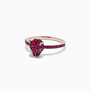 The Signature 14K Rose Gold Ruby and Tsavorite Panther Ring, 0.59 TCW, showcases a sculpted panther head set with ruby and tsavorite gemstones on a matching rose gold band.