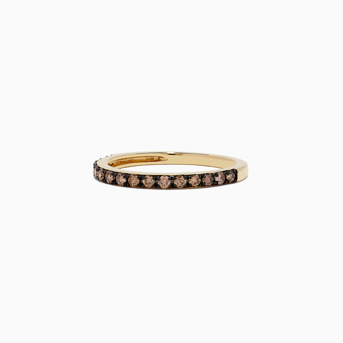 The 14K Yellow Gold Espresso Diamond Band, 0.34 TCW, showcases a row of small round brown diamonds set along the band, presented on a plain white background.