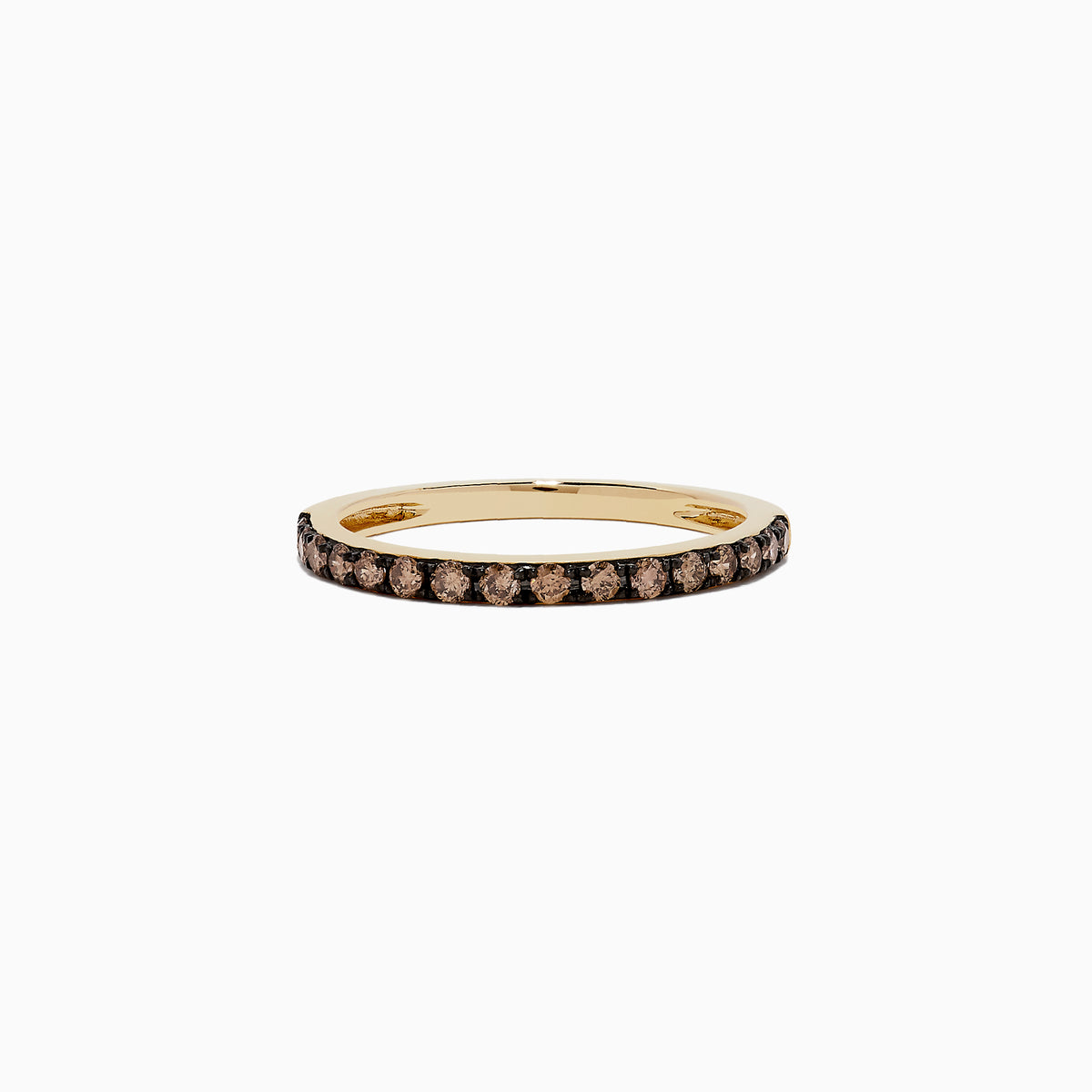 The 14K Yellow Gold Espresso Diamond Band, 0.34 TCW, showcases a row of small round brown diamonds set along the band, presented on a plain white background.