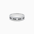 The Mens 14K White Gold Black and White Diamond Ring, 0.48 TCW, features alternating black and white round diamonds set in a row across the band, displayed on a plain white background.