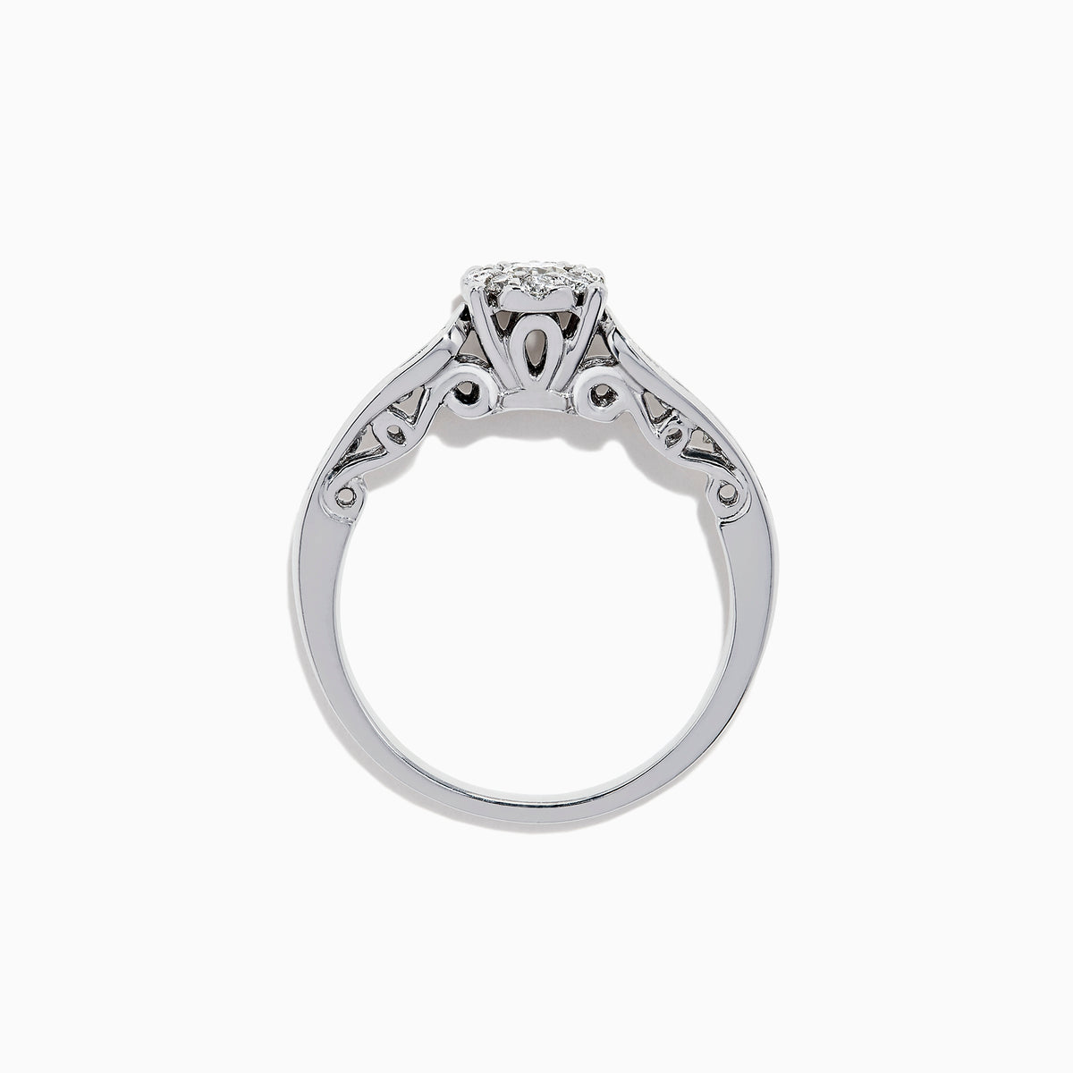 A beautiful Bridal 14K White Gold Diamond Cluster Ring and Band Set, 0.72 TCW, featuring a round central diamond, surrounded by smaller diamonds on a split shank for extra sparkle.