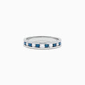 The Bella Bleu 14K White Gold Blue and White Diamond Ring, 0.50 TCW, features alternating blue and white diamonds in a channel setting, inspired by the Effy Bella Bleu collection, shown on a plain white background.